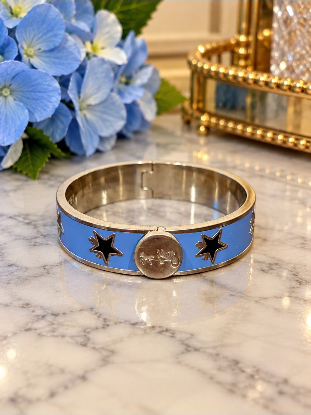 Coach Blue Enamel Star Hinged Bangle Bracelet